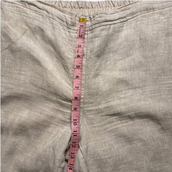 Chico's Linen Resort Pants Sz 2 Beige Pull-On Wide Leg Button Hem Beach Travel - Picture 10 of 11